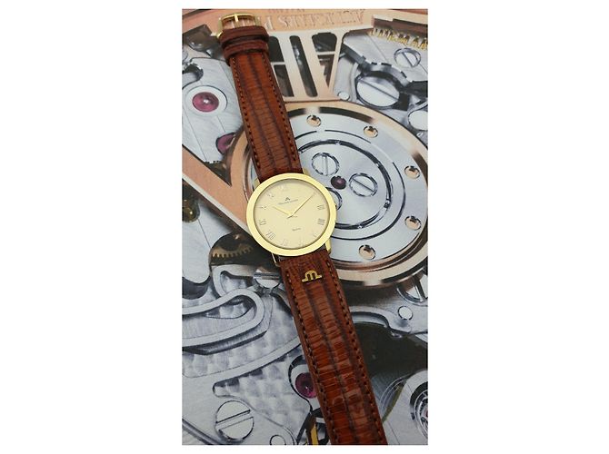 Autre Marque Relógio Maurice Lacroix banhado a ouro com pulseira de couro Amarelo - vista 10