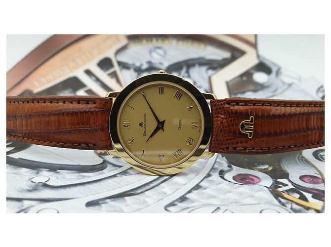 Autre Marque Relógio Maurice Lacroix banhado a ouro com pulseira de couro Amarelo - vista 13