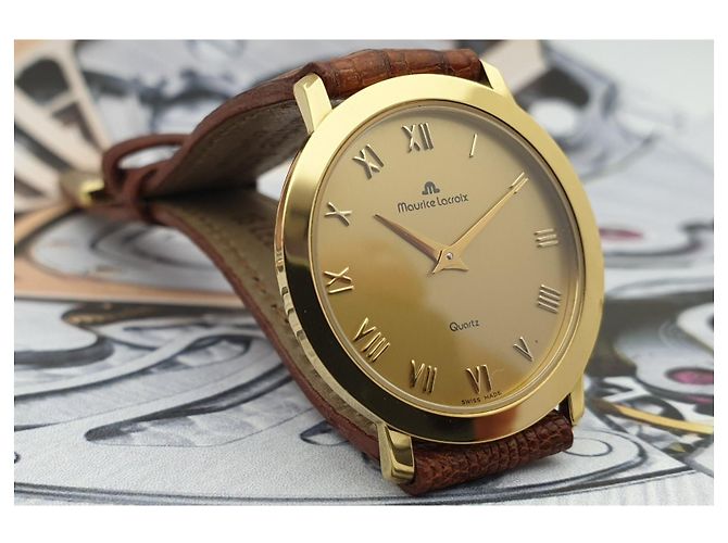 Autre Marque Relógio Maurice Lacroix banhado a ouro com pulseira de couro Amarelo - vista 2