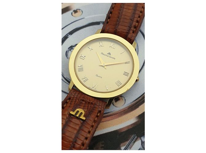 Autre Marque Relógio Maurice Lacroix banhado a ouro com pulseira de couro Amarelo - vista 4