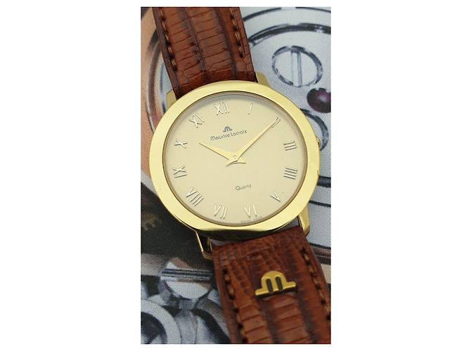 Autre Marque Relógio Maurice Lacroix banhado a ouro com pulseira de couro Amarelo - vista 6