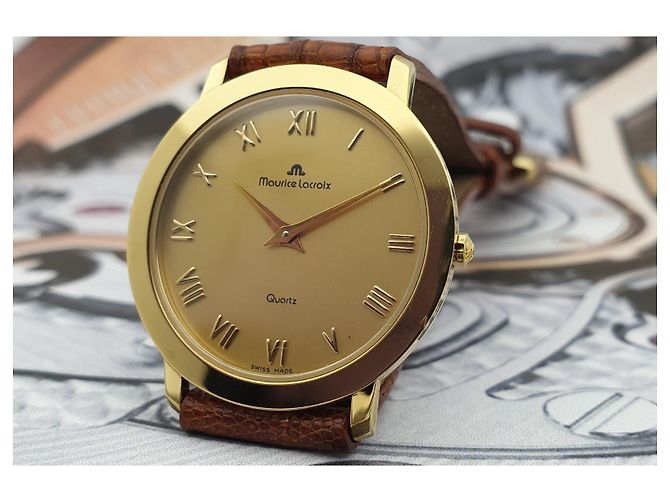 Autre Marque Relógio Maurice Lacroix banhado a ouro com pulseira de couro Amarelo - vista 7