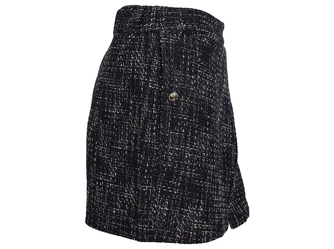 Saia plissada Maje Bleus em mistura de algodão orgânico Tweed azul marinho - vista 2