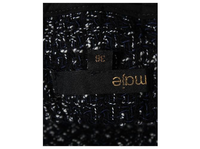 Saia plissada Maje Bleus em mistura de algodão orgânico Tweed azul marinho - vista 4