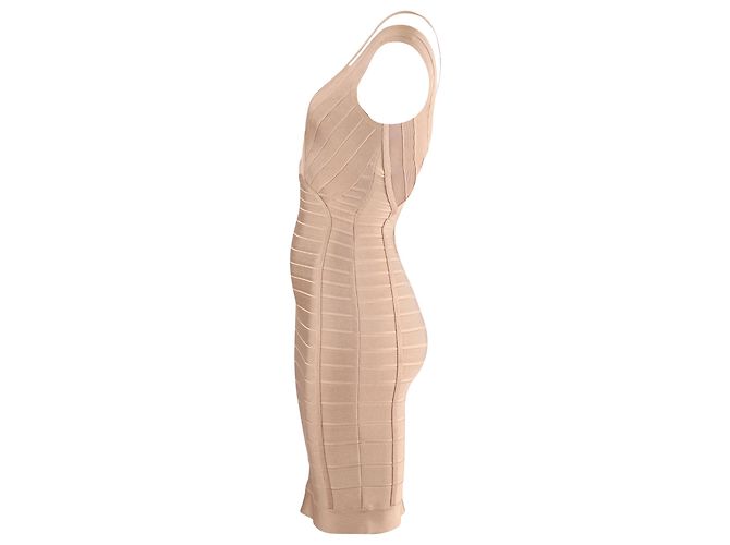 Vestido a media pierna con cuello en V de Herve Leger en rayón nude - vista 2