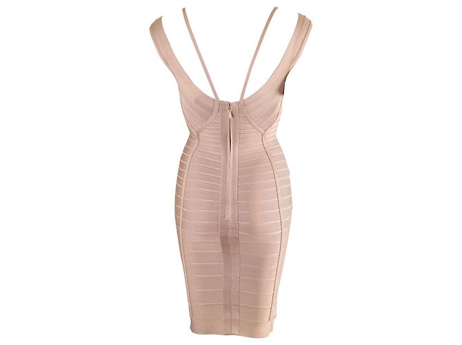 Vestido a media pierna con cuello en V de Herve Leger en rayón nude - vista 3