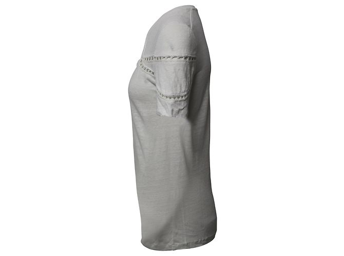 Camiseta con inserciones de encaje Maje Turan en lino blanco - vista 2