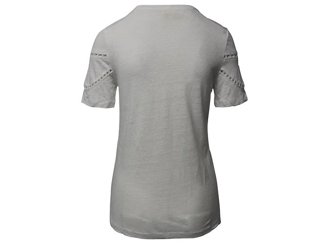 Camiseta con inserciones de encaje Maje Turan en lino blanco - vista 3