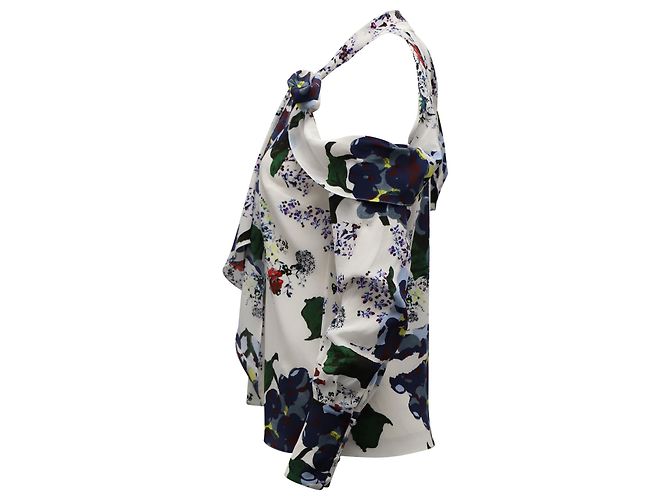 Erdem Aila Cold Shoulder Top aus weißer bedruckter Seide - vista 2