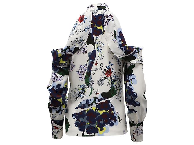 Erdem Aila Cold Shoulder Top aus weißer bedruckter Seide - vista 3