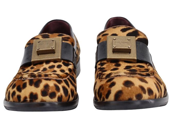 Dolce & Gabbana Mocassini Leopardati con Targhetta Logata in Lana Multicolor - vista 2