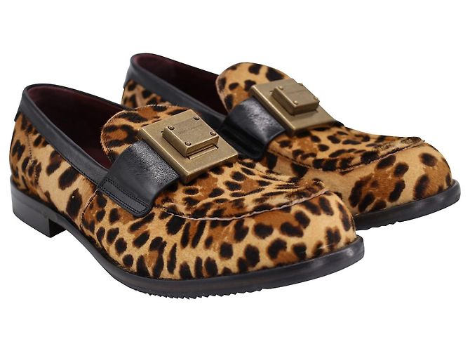 Dolce & Gabbana Mocassini Leopardati con Targhetta Logata in Lana Multicolor - vista 3