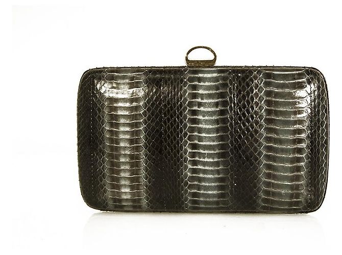 Pochette con custodia rigida in pelle di serpente blu e grigia Sergio Rossi - vista 2