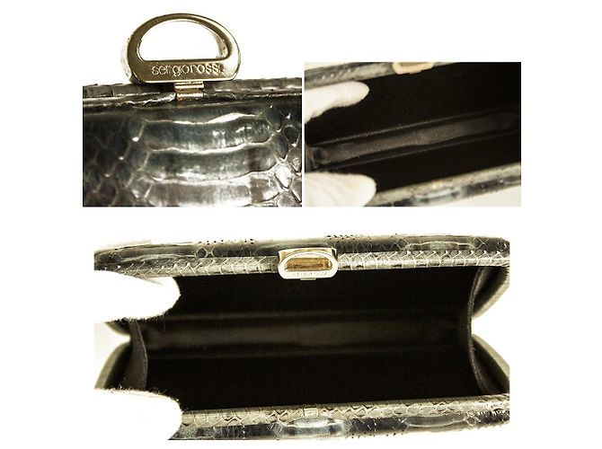 Pochette con custodia rigida in pelle di serpente blu e grigia Sergio Rossi - vista 5