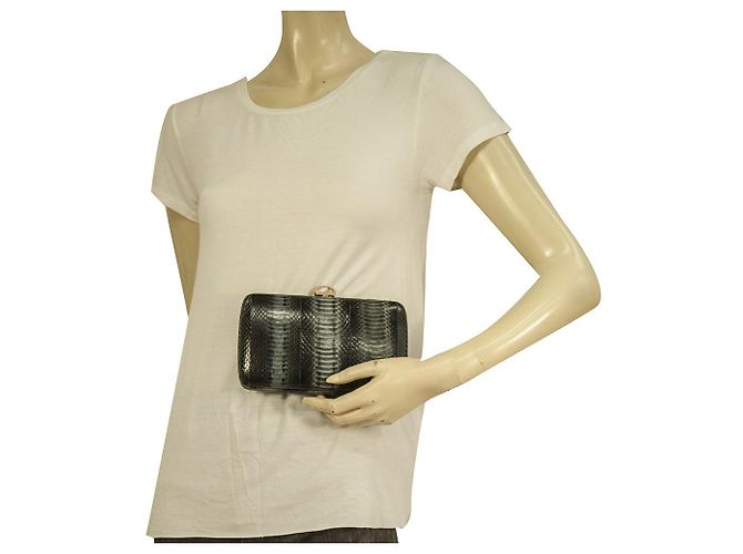 Pochette con custodia rigida in pelle di serpente blu e grigia Sergio Rossi - vista 6