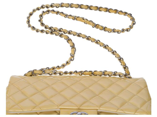 Chanel bolso de hombro jumbo atemporal en charol amarillo -101151 - vista 8