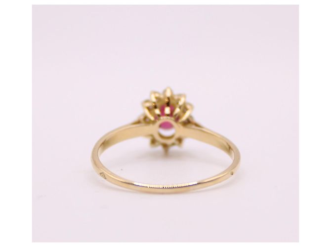 Autre Marque Anello centrale a margherita con rubino e entourage di diamanti in oro giallo 750%O Rosso Gold hardware - vista 8