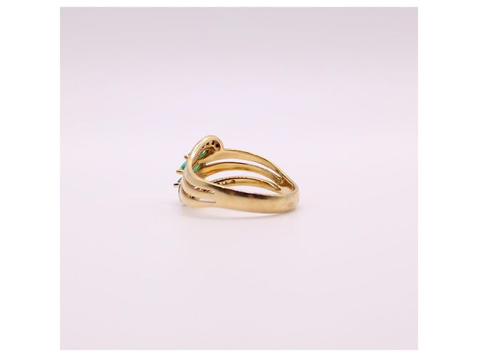 Autre Marque Anello trilogy di smeraldi a navetta e diamanti in oro giallo 750%O Verde chiaro Gold hardware - vista 5