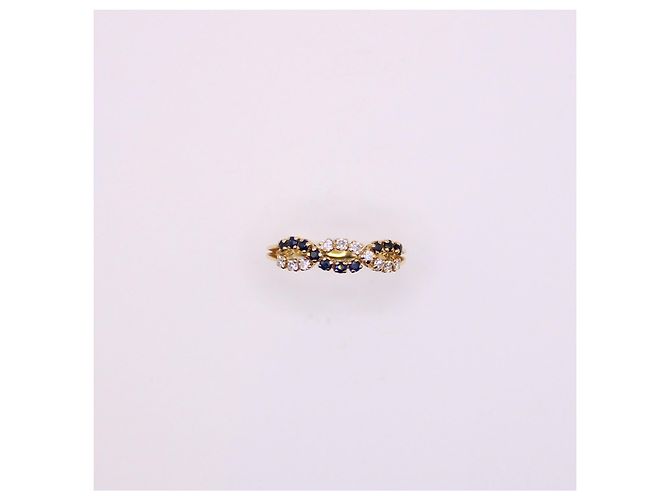 Autre Marque Anello in oro giallo con zaffiri intrecciati e diamanti 750%O Blu scuro Gold hardware - vista 10