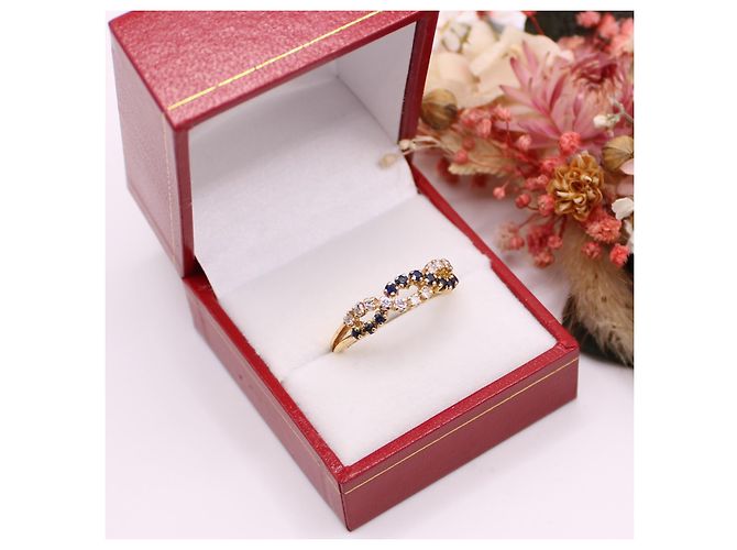 Autre Marque Anello in oro giallo con zaffiri intrecciati e diamanti 750%O Blu scuro Gold hardware - vista 2