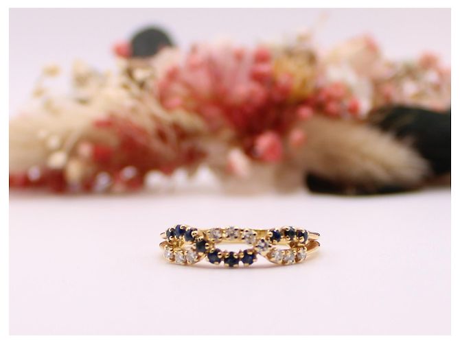 Autre Marque Anello in oro giallo con zaffiri intrecciati e diamanti 750%O Blu scuro Gold hardware - vista 3