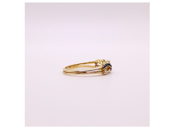 Autre Marque Anello in oro giallo con zaffiri intrecciati e diamanti 750%O Blu scuro Gold hardware - vista 4