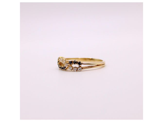 Autre Marque Anello in oro giallo con zaffiri intrecciati e diamanti 750%O Blu scuro Gold hardware - vista 7