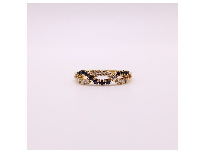 Autre Marque Anello in oro giallo con zaffiri intrecciati e diamanti 750%O Blu scuro Gold hardware - vista 8