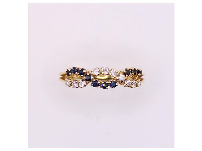Autre Marque Anello in oro giallo con zaffiri intrecciati e diamanti 750%O Blu scuro Gold hardware - vista 9