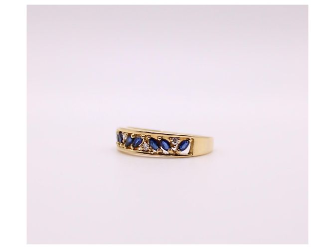 Autre Marque Anello giarrettiera in oro giallo con zaffiri e diamanti 750%O Blu scuro Gold hardware - vista 6