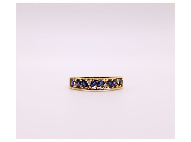 Autre Marque Anello giarrettiera in oro giallo con zaffiri e diamanti 750%O Blu scuro Gold hardware - vista 7