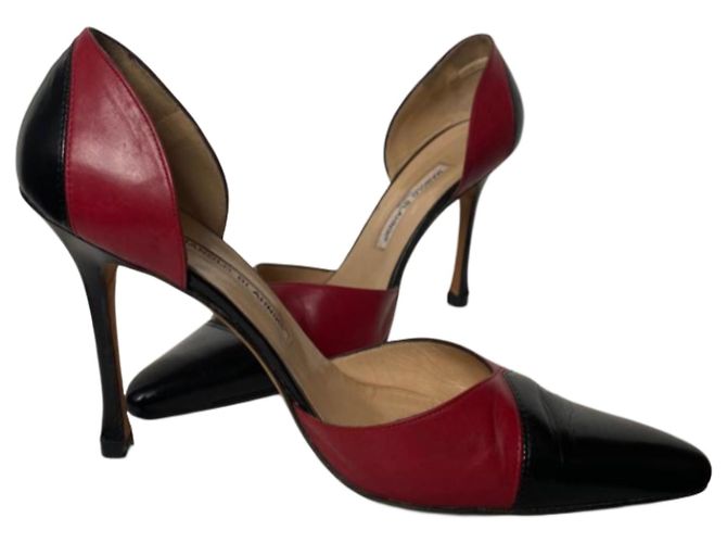 Décolleté Manolo Blahnik in pelle nero e bordeaux Bordò - vista 2