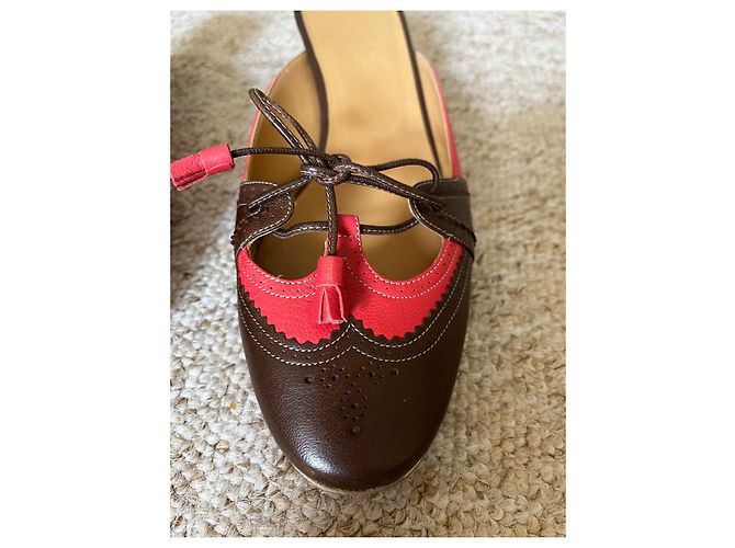 Mules Hermès in pelle marrone rosa - vista 2