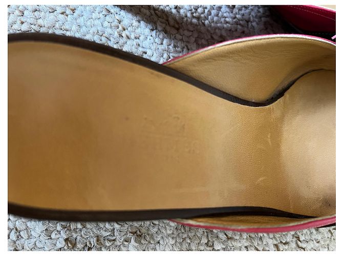 Mules Hermès in pelle marrone rosa - vista 3