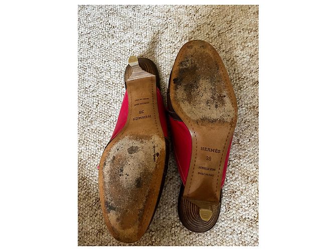 Mules Hermès in pelle marrone rosa - vista 4