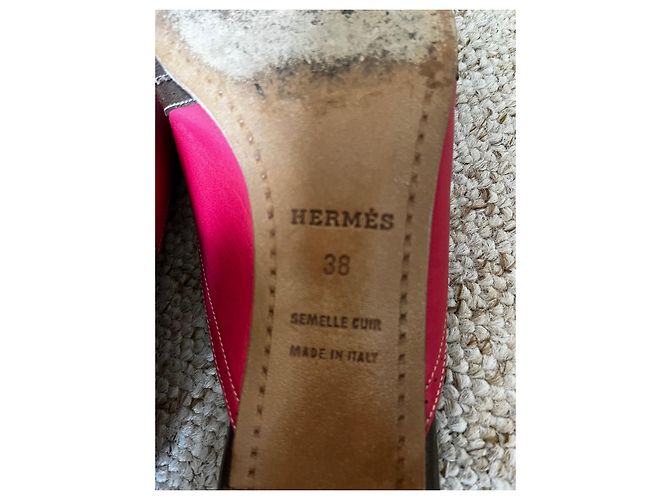 Mules Hermès in pelle marrone rosa - vista 5