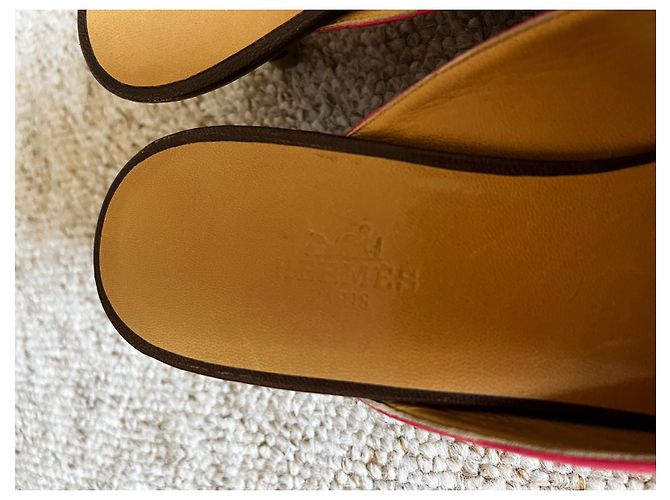 Mules Hermès in pelle marrone rosa - vista 7