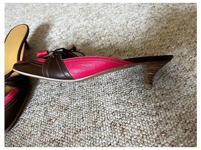 Mules Hermès in pelle marrone rosa - vista 8