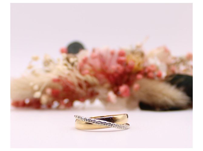 Autre Marque Anello dell'alleanza in oro giallo 750%o binario diamantato Gold hardware - vista 2