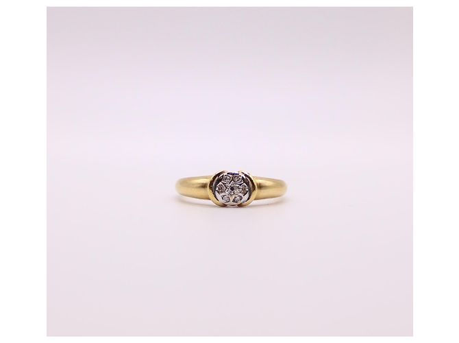 Autre Marque Solitärring mit Diamantpavé aus Gelbgold 750%O Gold hardware - Ansicht 10