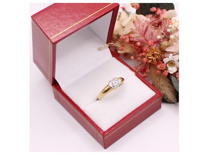 Autre Marque Solitärring mit Diamantpavé aus Gelbgold 750%O Gold hardware - Ansicht 7