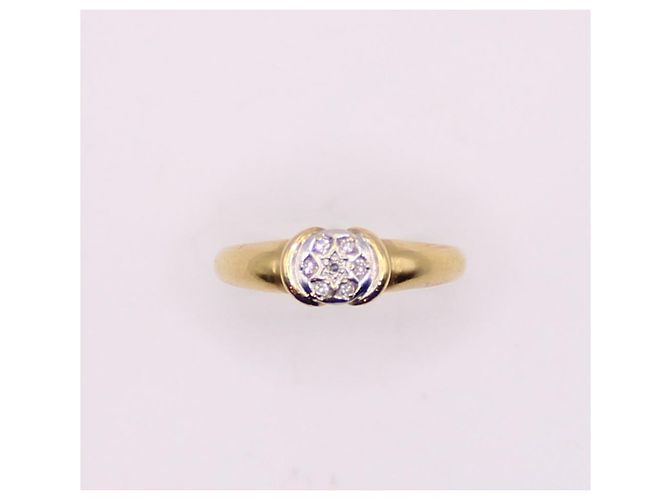Autre Marque Solitärring mit Diamantpavé aus Gelbgold 750%O Gold hardware - Ansicht 8