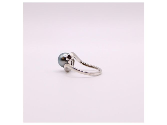 Autre Marque Weißgoldring 750%o mit Tahiti-Perlen und Diamanten Silber Hardware - Ansicht 4