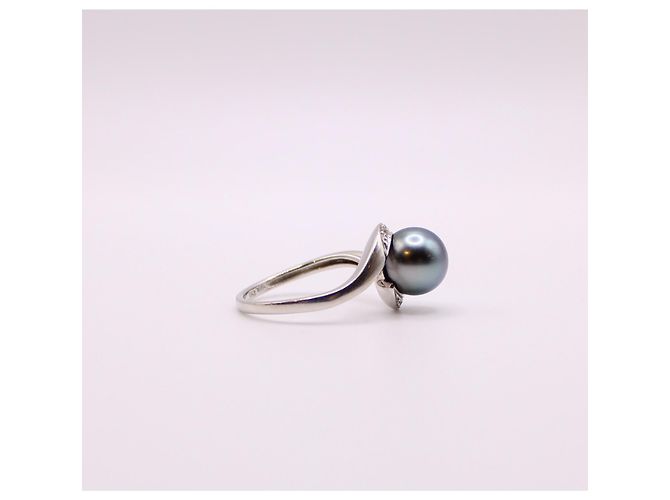 Autre Marque Weißgoldring 750%o mit Tahiti-Perlen und Diamanten Silber Hardware - Ansicht 6