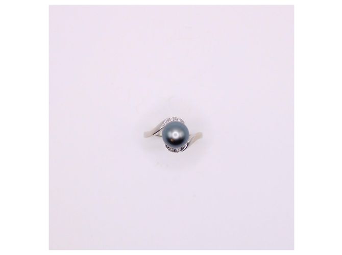 Autre Marque Weißgoldring 750%o mit Tahiti-Perlen und Diamanten Silber Hardware - Ansicht 7