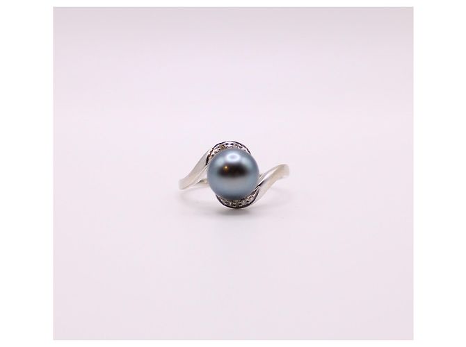 Autre Marque Weißgoldring 750%o mit Tahiti-Perlen und Diamanten Silber Hardware - Ansicht 8