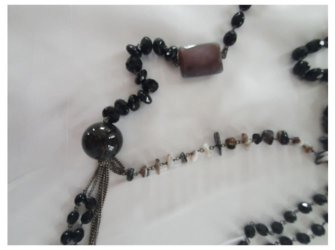 Autre Marque Collana Donatella Pellini in Cristallo Nero Quarzo e Agata Porpora Cognac - vista 3