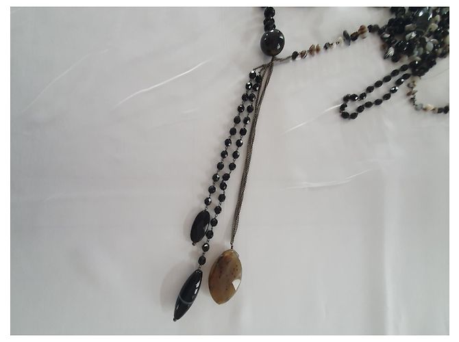 Autre Marque Collana Donatella Pellini in Cristallo Nero Quarzo e Agata Porpora Cognac - vista 4