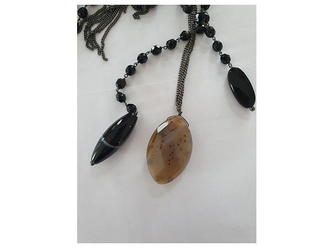 Autre Marque Collana Donatella Pellini in Cristallo Nero Quarzo e Agata Porpora Cognac - vista 5