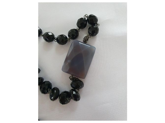 Autre Marque Collana Donatella Pellini in Cristallo Nero Quarzo e Agata Porpora Cognac - vista 6